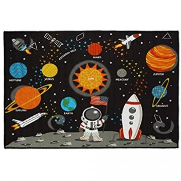 Relaxdays Weltall Teppich 150x100 cm Kinderteppich Kurzflor Anti Rutsch Beschichtung Sonne und Planeten bunt 1 Stück
