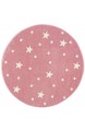 Taracarpet Kinderzimmer Teppich Dreamland kleine kleine Sterne und passende Punkte Rosa Creme 120x120 cm rund