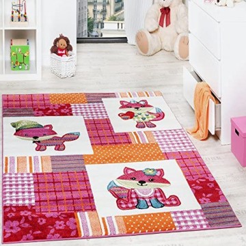 Teppich Kinderzimmer niedliche Füchse Kinderteppich Fuchs Mehrfarbig Pink Creme Grösse:80x150 cm