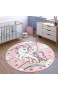 TT Home Kinder Teppich Moderner Spielteppich Einhorn Sternen Design Mit Wolken Rosa Größe:Ø 160 cm Rund