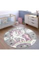 TT Home Spielteppich Kinderzimmer Bunt Grau Einhorn Sternen Design 3-D Muster Robust Größe:Ø 133 cm Quadrat