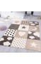 VIMODA Kinderteppich kinderzimmer Teppich Babyteppich mit Herz Stern Wolke Flauschig Beige Maße:80x150 cm