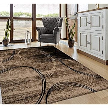 VIMODA Teppich Modern sehr dicht gewebt Kreisel Muster Meliert in Braun Beige Maße:200x290 cm