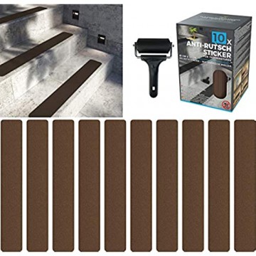 cocofy Anti-Rutsch Sticker für Treppen außen und innen | 10x Streifen (61x10 cm) braun | Starker Halt Dank Spezial-Outdoor-Oberfläche | Rutsch-Schutz für Treppenstufen | mit Montageroller
