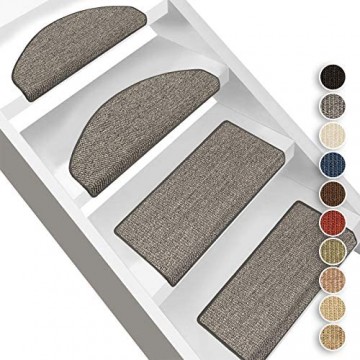 Floordirekt Sisal-Stufenmatten Pure Nature | Halbrund oder Eckig | Treppenmatten in 10 Farben | Stufenteppich aus natürlicher robuster Sisalfaser (Halbrund 56 x 19 cm Grau)