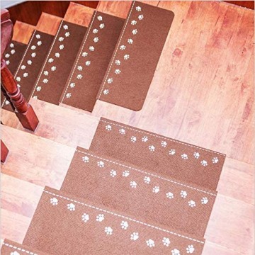 JKlazy Treppenmatte Dunkelbraune Pfote Selbstklebende Matte Waschbar Pflegeleicht Ergonomic Technology Stufenmatten Set für Treppenstufen - 15 Stück