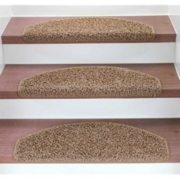 Kettelservice-Metzker Stufenmatten Treppenmatten Shaggy - Halbrund 10 Aktuelle Farben im SparSet 15 Stck. (Hellbraun)