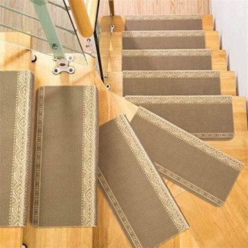 Liveinu Selbstklebend Stufenmatten Treppen Teppich Halbrund Waschbar Starke Befestigung Anthrazit Klassisch Treppen-Matten 55x24cm (1 Stück) Geometrisch Braun 2