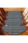 TOUCHFIVE Klettverschluss Klebend Treppenteppich Stufenmatte Treppenstufen Matten | Halbrund | - 15 Stück für Raumspartreppen/Wendeltreppen (Grau gestreift 65 * 24+3cm)