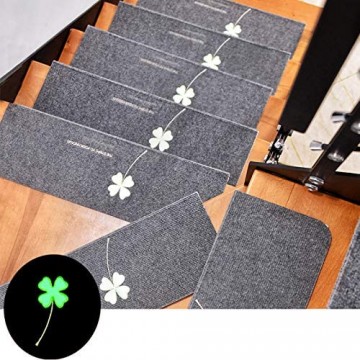 Treppenteppich Stufenmatten Stufenteppich mit leuchtendem Muster rutschfeste selbstklebende Treppenmatten Stufenschutz für die Heimtreppendekoration 10 Stück (vierblättriges Kleeblatt / 55 x 22 cm)