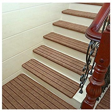 YOGANHJAT Treppenteppich rechteckig Innen rutschhemmend selbstklebend Stufenmatten Sicherheitsstufenmatten für Treppenstufen innen 90X24cm Braun 5pieces