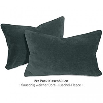 npluseins 2er Pack Kissenhüllen aus Coral-Kuschel-Fleece (2 Stück) 1257.1667 ca. 40 x 60 cm anthrazit