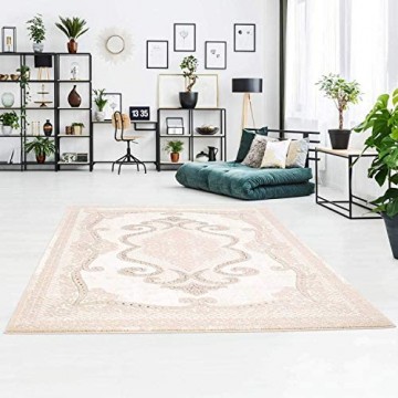 carpet city Klassischer Teppich aus Polyester mit Ornamenten Floralen Verzierungen in Beige für Wohnzimmer; Größe: 200x290 cm