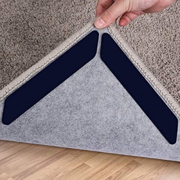 Teppichgreifer 16 Stück Doppelseitig waschbar Abnehmbarer Anti-Curling-Eckteppichgreifer rutschfestes Teppichband für Hartholzböden und Fliesen (Schwarz)