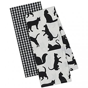 DII Design Imports Cat\'s Meow Geschirrtuch 2er Set schwarz weiß