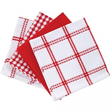 T-fal Textiles Geschirrtücher 100% Baumwolle Waffelmuster 30 5 x 33 cm 4 Designs Rot 4 Pack rot