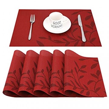 CHAOCHI Platzset Abwischbar Tischset Abwaschbar 6er Set PVC Abgrifffeste Hitzebeständig rutschfest Platzdeckchen für Küche Zuhause Restaurant Speisetisch 45cmx30cm(Rot)