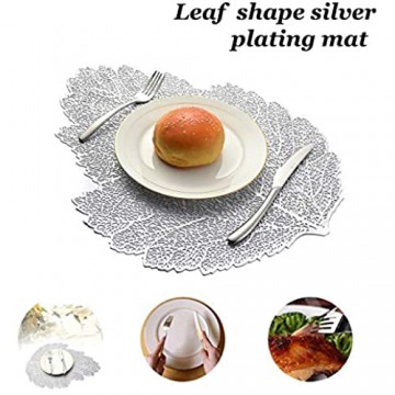 MANGATA Silber Blätter platzset (8er Set) Schönes Vinyl Platzsets Abwischbar Tischsets für Küche Zuhause Speisetisch 36X47cm