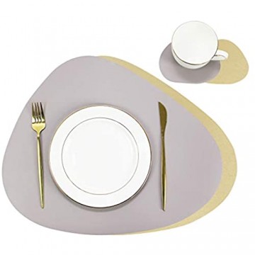 Olrla PU Leder Tischset und Untersetzer 2er Set zweifarbig 2 Platzsets und 2 Untersetzer für Abendessen Party Home Gathering (Hellgrau + Gold)