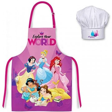 Disney Prinzessinnen-Kinderschürze Kochmütze Set für Kinder zum Kochen Backen Schürzen für Jungen und Mädchen