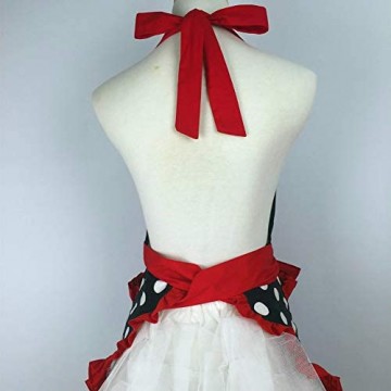 Küchenschürze für Damen Vintage-Schürze Retro-Schürze gepunktet 100 % Baumwolle Prinzessinnen-Kleid Overall-Schürze tolles Geschenk für Küche und Party (rot)