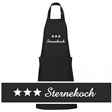 Schnoschi hochwertig bestickte Küchenschürze in Schwarz Schürze mit3 Sternekoch gestickt