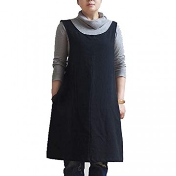 Schürze aus weichem Baumwollleinen einfarbig überkreuzte Träger im Rücken japanischen Stil in X-Form für Küche Kochen Koch Geschenk für Hausfrauen zur Einweihungsparty Schwarz