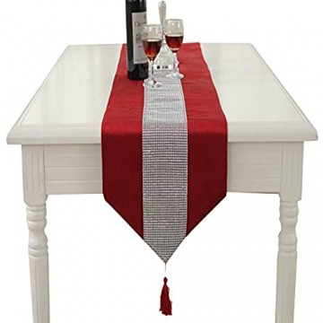 1 klassischer Tischläufer mit Quasten (33 x 180 cm) und vier Platzsets (30 5 x 40 6 cm) für Hochzeit Weihnachten Party Dekoration (rot)