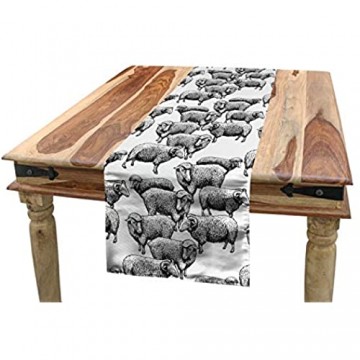 ABAKUHAUS Das Vieh Tischläufer Vintage Skizze Schafe Esszimmer Küche Rechteckiger Dekorativer Tischläufer 40 x 180 cm Weiß und Schwarz