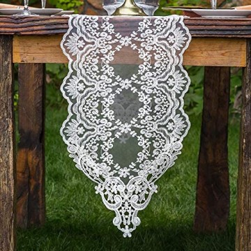 ARTABLE Weißer schwarzer Champagner Spitze Tischläufer vollständig bestickte Spitzentischdecken für Hochzeiten Feiertage Abendessen Partys (Weiß 30 x180 cm)