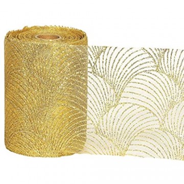 finemark 3 m x 100 mm Tischband Art Nouveau Gold Dekoband Tischläufer transparent Organza Glitter Glanz glänzendes Tisch Band Dekorieren Weihnachten Party