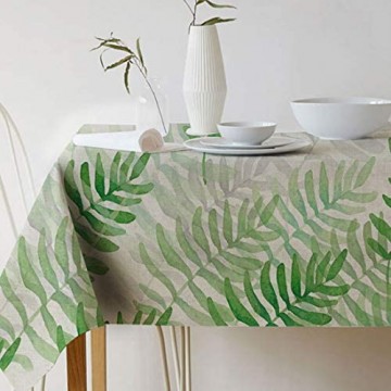 GWELL Grüne Pflanze Tischdecke Leinen Tischtuch Pflegeleichte Tischwäsche Tischläufer Eckig viele Größe Farbe wählbar 140×180cm Blatt-G