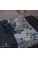 Linen & Cotton Tischläufer Fiore mit Blumen Motiv - 59% Leinen 41% Baumwolle Beige Blau (34 x 180 cm) Beschichtet Eckig Läufer Stoff Wasserdicht Fleckschutz Pflegeleicht für Garten Outdoor