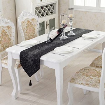 Luxus Diamant hellen Stern schwarzer Damast Seidenquaste Hause dekorative Tischläufer 33cm x 250cm