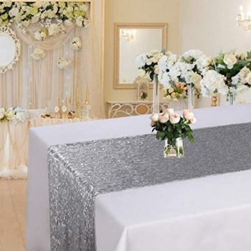 MengH-SHOP Tischläufer Pailletten Silber Tischdecken Tischfahne Dekoration für Party Hochzeit Geburtstag Baby Duschen 30 * 280cm