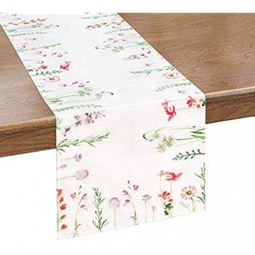 Smurfs Yingda Tischläufer Druck-Motiv mit Blumenmuster Vintage Frühling Schmetterlinge Tischdecke Tischband Polyester abwaschbar weiß 35x180cm
