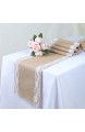 TRLYC handgefertigter Tischläufer aus Sackleinen Vintage-Stil Hochzeits-Tischläufer mit cremefarbener Spitze rustikale Tischdekoration 30 5 x 274 4 cm