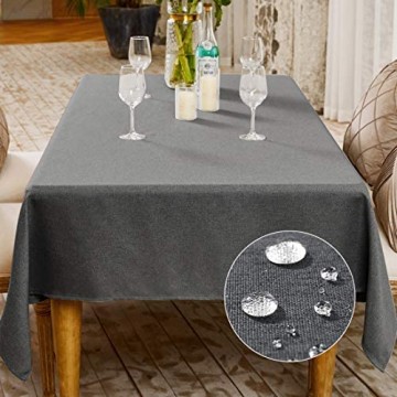 BALCONY & FALCON Tischdecke Abwaschbar Leinen-Optik Tischtuch Leinen Tischdecke Pflegeleicht Lotuseffekt Wasserdicht Tischdecke Tischdekoration (Grau 140 x 240 cm)