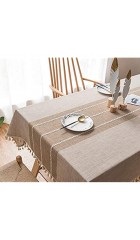 Lanqinglv Quaste Tischdecke 140x240 Abwaschbar Baumwolle und Leinen Tischtuch Beige Tischdecke Rechteck Couchtisch