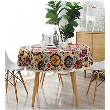 Meiosuns Runde Tischdecken Leinen Baumwolle Tischdecke Sun Flower Tischdecke Spitze Tischdecke Mehrzweck Indoor und Outdoor (Durchmesser 120 cm Sonnenblume)