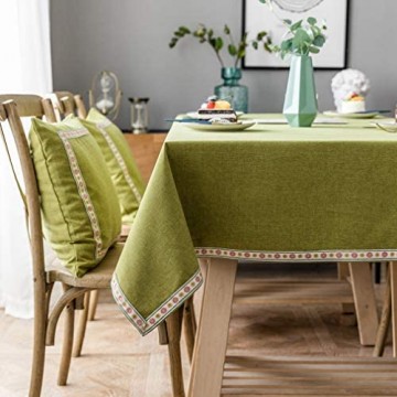 Pahajim Tischdecke Baumwolle Leinen Einfacher Stil Tischwäsche Tischläufer Home Küche Dekoration (Grün Rechteckig/Oval 135 x 200 cm 4-6 sitzes)