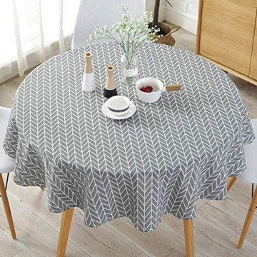 Rund Tischdecke Leinen Bunt Einfach Stil Twill Streifen Tischdecke Schön Urlaub Heim Ess Party Verwendung Tischtücher - grau