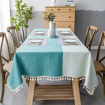 SUNBEAUTY Tischdecke Abwaschbar Baumwolle Rechteckig Leinen Tischdecke 140x200 (+ 4pcs Tischset Kunststoff) Leinentischdecke Grün für Home Küche Speisetisch Dekoration
