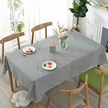 Tischdecke Rechteckige Baumwolle Leinen Tischdecken Pfeilmuster Staubdichte Waschbare Tischtuch für Küche Esstischplatte 140 x 220 cm (Grau)