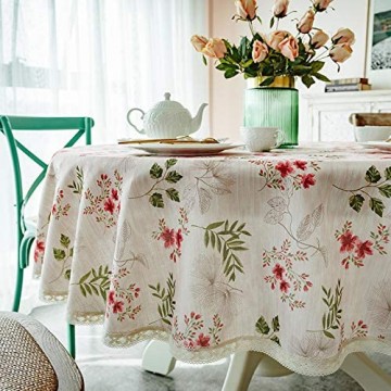 Tischdecke Rund 140cm Abwischbare Pflanzenblume TischwäSche Aus Baumwolle und Leinen FüR Innen und AußEndekoration Tischdecke RosaKirsche