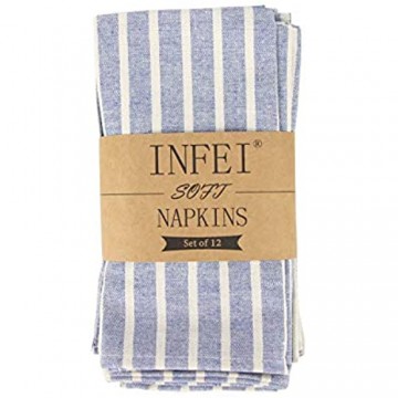 INFEI Weich Breit Gestreift Baumwolle Abendessen Cloth Servietten 12 Stück (17 x 17 Zoll) für Veranstaltungen und den Heimgebrauch (Blau)