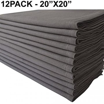 Linen Clubs Pack of 12 Pieces 100% Cellulose Cotton Fibres 20 Square Oversized Charcoal Colored Solid Dinner Napkin with Decorative Selvedge fold