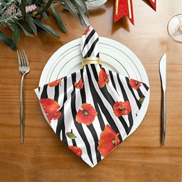 NaiiaN Tischwäsche Tierdruck 6 Stück Stoff Servietten Abendessen Zebra Mohn Muster Blumenmode für Familienbankette Hochzeiten Partys Restaurant