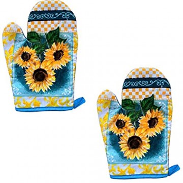 FSTIKO Rustikales Sonnenblumen-Themen-Küchentuch-Set beinhaltet 2 Topflappen 2 Ofenhandschuhen 2 Geschirrtücher Küchenwäsche-Set Dekoration (6-teilig)