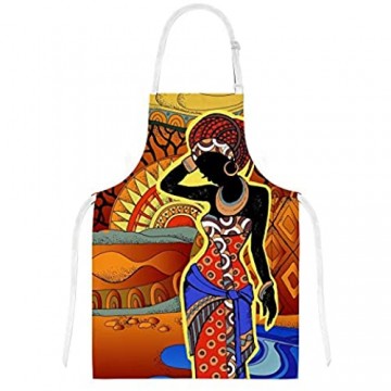 My Daily Kochschürze mit Taschen Ofenhandschuh und Topflappen Set afrikanische Frau verstellbare Schürze Mikrowellen-Handschuh Topflappen 3-teilig Küchengeschenk-Set